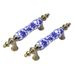 MY MIRONEY Blue Floral Ceramic Cabinet Pulls - 3 Inch Center to Center - Antique Bronze Drawer Hardware - Pack of 2