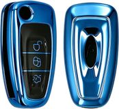 kwmobile autosleutel hoesje geschikt voor Ford 3-knops inklapbare autosleutel hoes - TPU autosleutel behuizing - Beschermende auto sleutel case - Sleuteletui in hoogglans Blauw