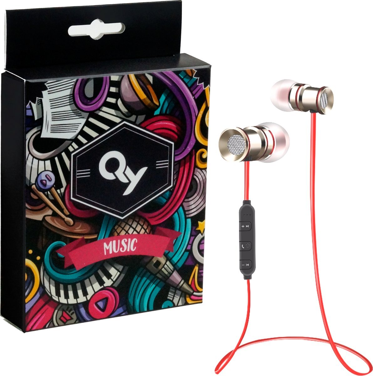QY Bluetooth In-ear Draadloze Koptelefoon Z-71/ Headset / Oordopjes / Oortjes / Hoofdtelefoon / Oortelefoon / Headphones - Geschikt voor Hardloop & Sport - Draadloos / Wireless bereik tot 10meter - rood/zilver rood, zilver