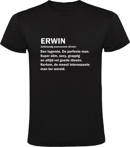 Erwin grappig Heren t-shirt | Zwart | Katoen | Maat M