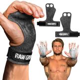 JerkFit RAW Grips – 2-Finger Leather Grips – Full Palm Protection – For WODs, Weightlifting, Calisthenics & Pull-Ups – Adjustable Wrist Strap – Size S
