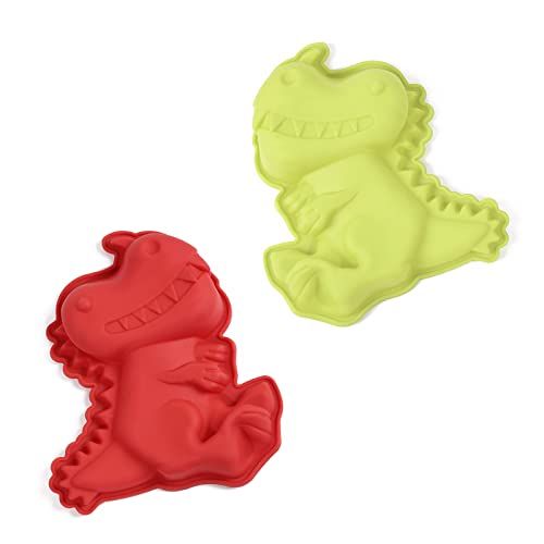 NOMEY 2 stuks dino bakvormen dinosaurus siliconen mallen cartoon 3D dinosaurus cakevorm siliconen cakevorm 3D dinosaurus flexibele siliconen voor verjaardag dinocake dinotaart voor feest verjaardagen