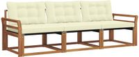 vidaXL - Bank loungeset - 3 zitplaatsen - Natuurlijk en crème - Acacia hout
