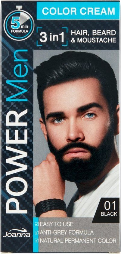 Joanna Power Men Color Cream 3in1 Hair Beard Moustache 01 Black 30g