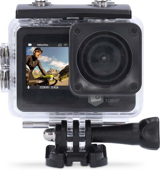Nedis Action Cam - 1080p - 12MP - Waterproof 30m - Dual Screen - Black