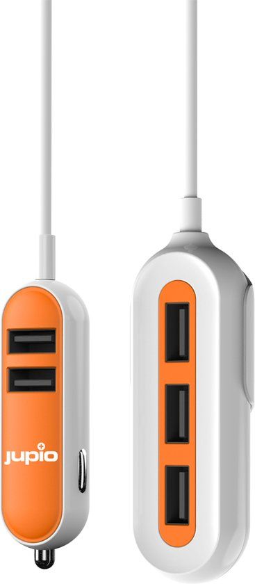 Jupio 5 Port USB Car Charger (2 front, 3 back) - 12V 5x 2.4A USB - White
