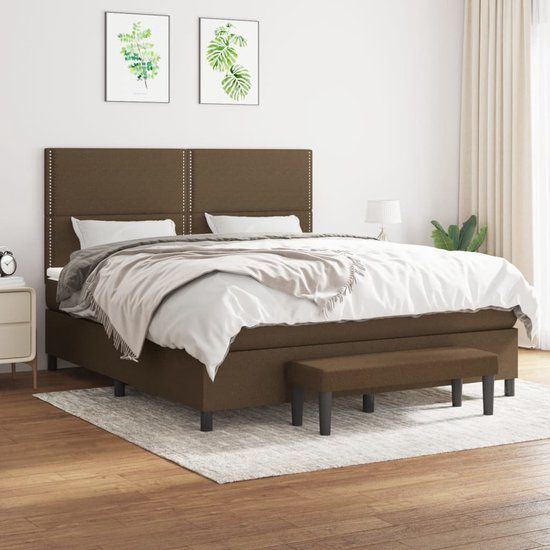 vidaXL Boxspring met matras stof donkerbruin 180x200 cm