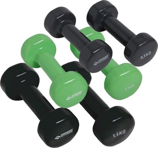 Schildkrot Fitness Schildkröt Fitness Dumbbells - Koffer Met 3 Paar Dumbbells - Gietijzer - Groen/Zwart/Antraciet