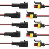 moinkerin 5 stuks waterdichte elektrische stekker voor auto, 2-polige stekker en bus, IP67, bekabeld, AWG-kaliber voor boot, motorfiets, scooter, vrachtwagen, quad, fiets en trike