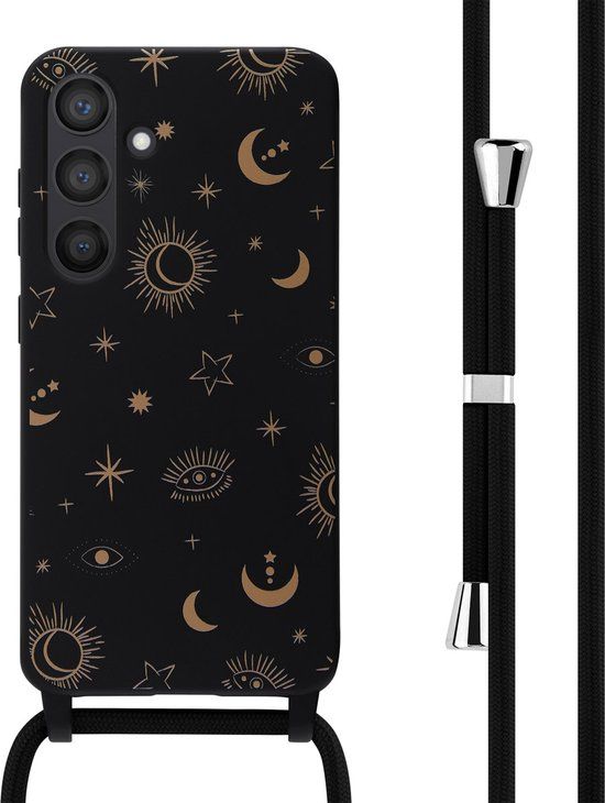 iMoshion Hoesje Samsung Galaxy S24 - Siliconen Design Hoesje met Koord - Zwart / Sky Black