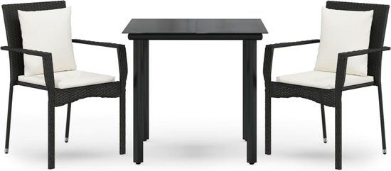 vidaXL 3-delige Tuinset met kussens poly rattan zwart