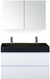BES LED Maxx XL Badmeubelset 100 cm - Wit Hoogglans - Wastafel Kube Zwart 2 Kraangaten met Spiegelkast
