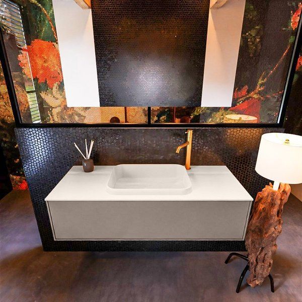 Mondiaz ERIN 120cm badmeubelset Smoke met 1 lade en Linen Wastafel RIDGE