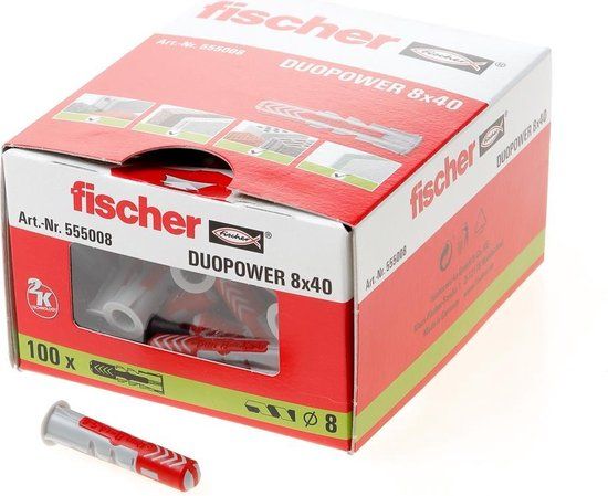 Fischer DUOPOWER plug 8x40 - 100 stuks - Universeel - Zonder schroef