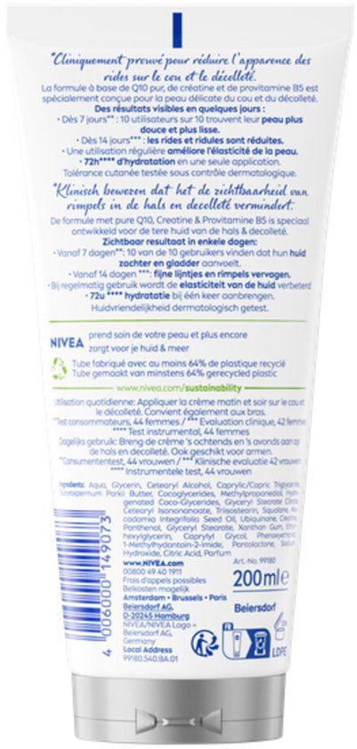NIVEA Anti-rimpel Hals & Decolleté Q10 Crème - 6 x 200ml - Voordeelverpakking