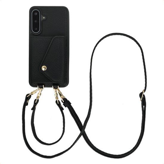 Selencia Sera Telefoonhoes met Koord en Envelop Pashouder voor de Samsung Galaxy A17 (5G) / (4G) - Zwart