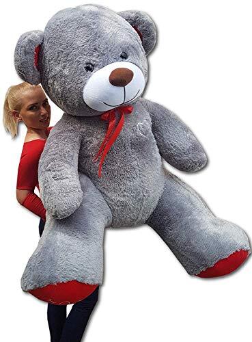 Odolplusz Teddybeer, pluche beer, knuffeldier, knuffelbeer, teddybeer, cadeau-idee, 190 cm (grijs-rood)