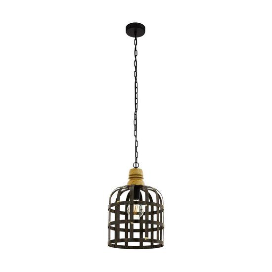 EGLO Oldcastle Hanglamp - 1 lichts - Ø32cm - Metaal/hout - Zwart/Bruin