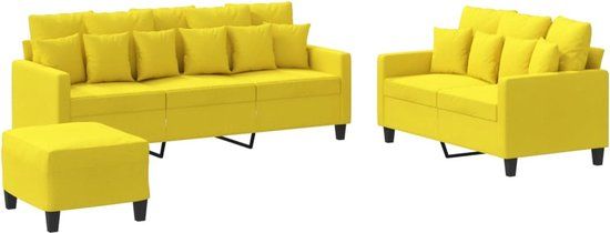 vidaXL 3-delige Loungeset met kussens stof lichtgeel