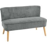 Canapé 2 places capitonné, bois, polyester effet velours, mousse, 117 x 56,5 x 77 cm, gris