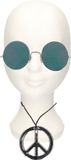 Smiffys Hippie Flower Power verkleed set - peace ketting - en ronde glazen party bril - groen - volwassenen