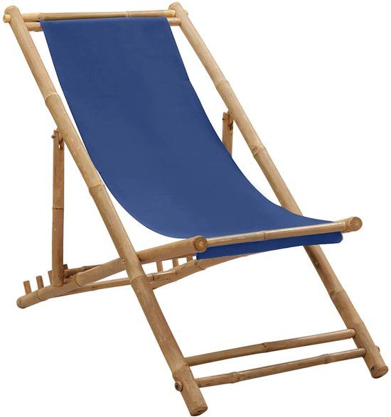 vidaXL Ligstoel bamboe en canvas marineblauw