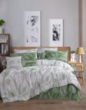 Nuit Des Rêves 100% Ranforce Single Quilt Cover Set, Wit & Groen, 135 x 200 cm Dekbedovertrek en kussensloop 80 x 80 cm | Machine Wasbaar op 40 °C | Zacht en Stijlvol