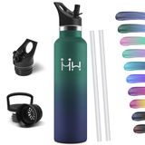 Honeyholly Drinkfles 1L, Bpa-Vrij, Waterfles, Roestvrij Staal, Thermosfles, Uitlaatveilige Isolerende Fles Dubbelwandig, Waterfles, Thermoskan, Met Stro, Drinkfles Koolstofdioxide