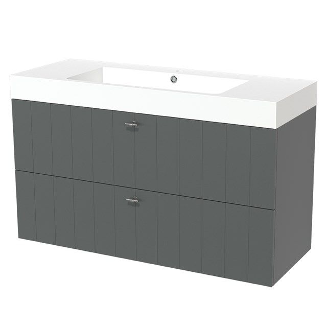 Maxaro Badkamermeubel 120cm Modulo Middengrijs 2 Lades Lamel Wastafel Mineraalmarmer