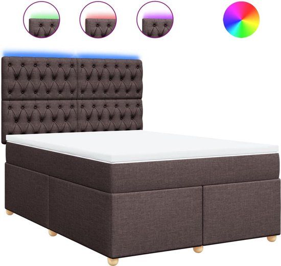 vidaXL Boxspring met matras stof donkerbruin 140x190 cm