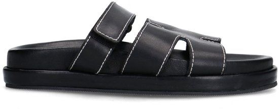Sacha - Dames - Zwarte leren slippers met klittenband - Maat 36