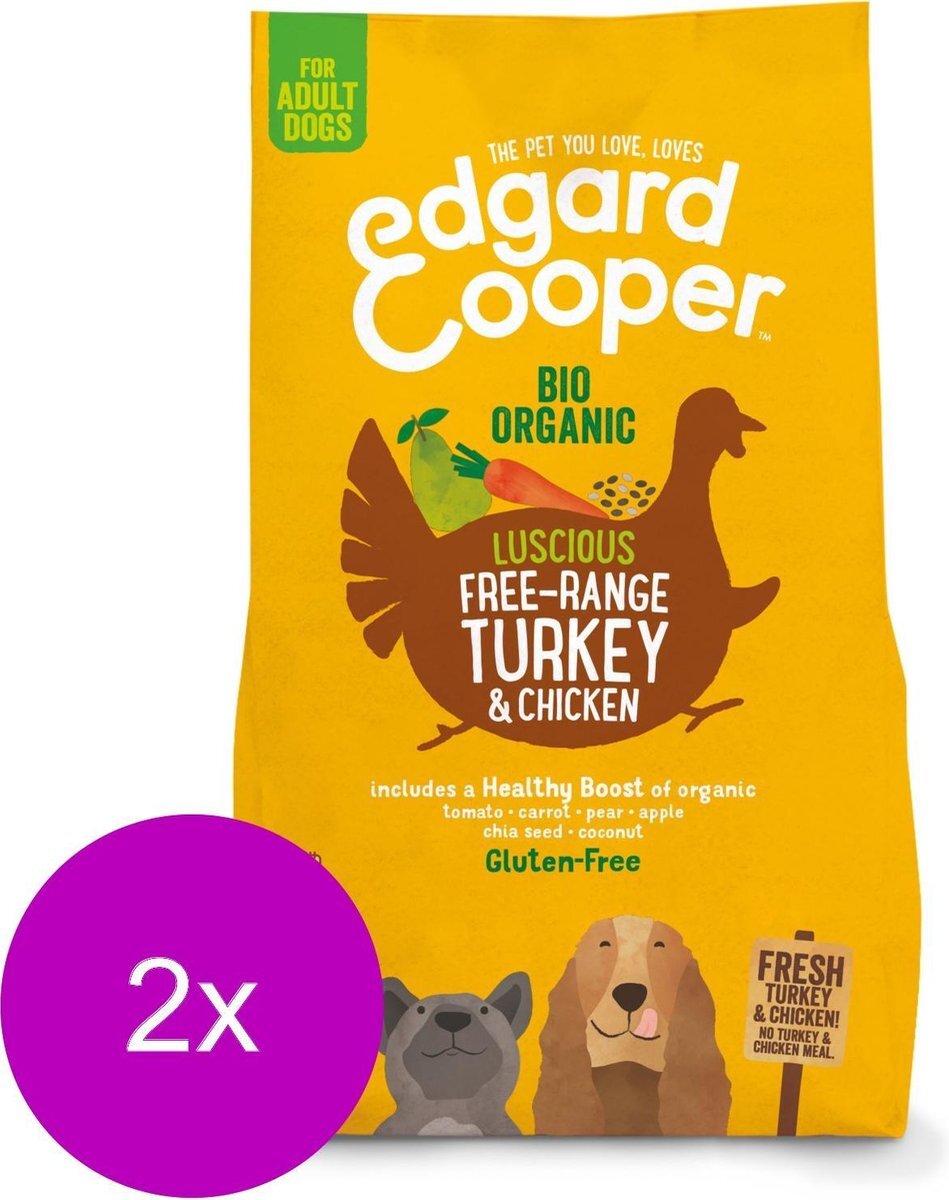 Edgard & Cooper Verse Biokalkoen & Biokip (vrije uitloop) Brok - Voor volwassen honden - Hondenvoer - 2 x 2.5kg