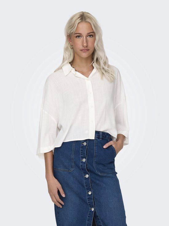 ONLY ONLASTRID LIFE 2/4 CROP SHIRT WVN NOOS Dames Blouse L Cloud Dancer