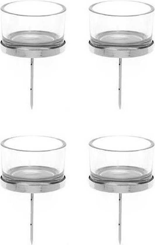 Zilveren Theelichthouders - 4 stuks - voor Kerststukjes - 9 x 4 cm