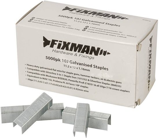 Fixman 10J Gegalvaniseerde Nietjes, 5.000 Stuks 11,2 X 12 X 1,16 Mm