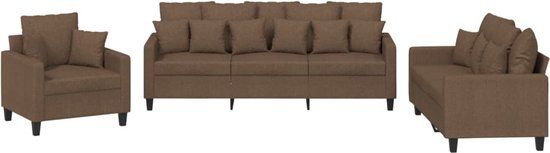 vidaXL 3-delige Loungeset met kussens stof bruin