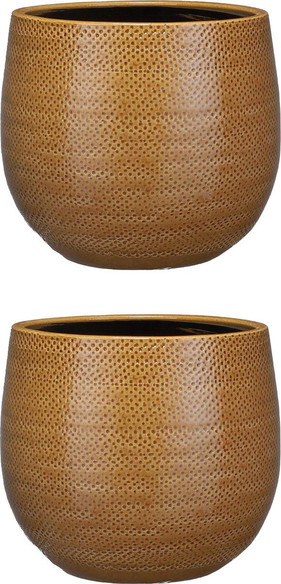 Mica Decorations Set van 2x keramiek bloempotten 20 x 25 cm okergeel