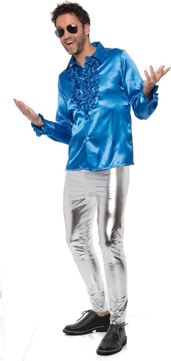 partychimp Verkleedbroek Disco Polyester Zilver Maat Xxl