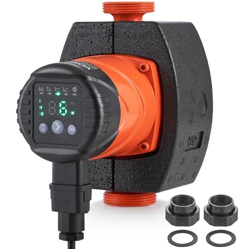 VEVOR Warmwatercirculatiepomp Energiezuinige Hoogrendementscirculatiepomp ECM Permanente Magneetmotor 220V 45W, 60 L/min Max. Stroomsnelheid, 6 M Maximale Lift, 1-1/2" Schroefdraadverbinding, 5 Intelligente Regelstanden Laag Geluidsniveau