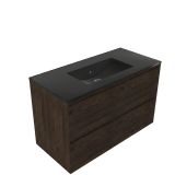 Saniclass Holz Pure Badkamermeubelset - 100x45x62cm - Vygo keramische wastafel zwart - 1 wasbak - 1 kraangat - 2 lades - mat eiken charcoal (hout) SW1420788/SW761656