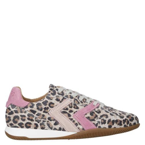 DWRS leren sneakers met panterprint beige/roze