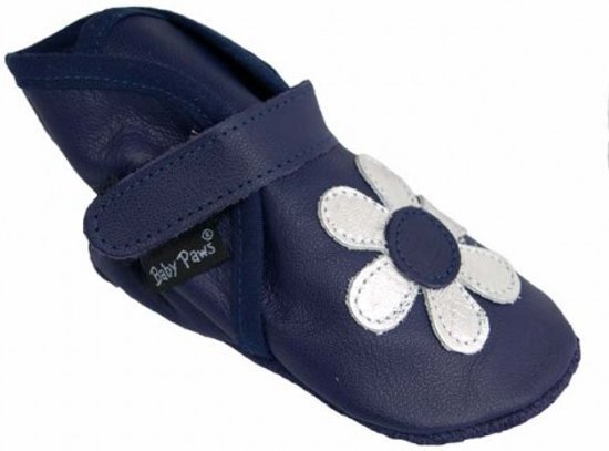 Baby Paws babyslofjes Wrapz blauw met zilverkleurige bloem, maat 3, 9-12 mnd,voetlengte 10,4 - 11,2 cm, blauw