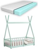 en.casa Helsingborg Kinderbed met matras en valbeveiliging, grenenhout, 70 x 140 cm, mintgroen