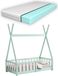 en.casa Helsingborg Kinderbed met matras en valbeveiliging, grenenhout, 70 x 140 cm, mintgroen
