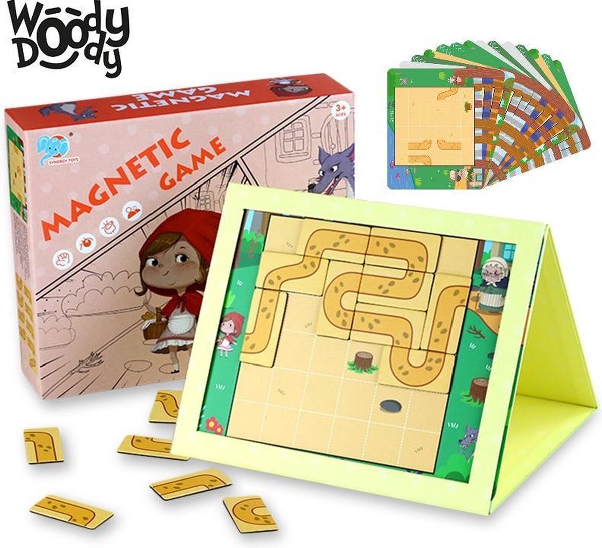 WoodyDoody Roodkapje Sprookjes Bordspel Magnetisch Educatief Puzzel Roodkapje is Verdwaald met 30 Kaarten - Roodkapje Sprookje Creatief Puzzelen Meisjes -