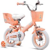 12-inch vélo enfant avec siège pour poupée, panier et roulettes stabilisatrices, couleur pêche