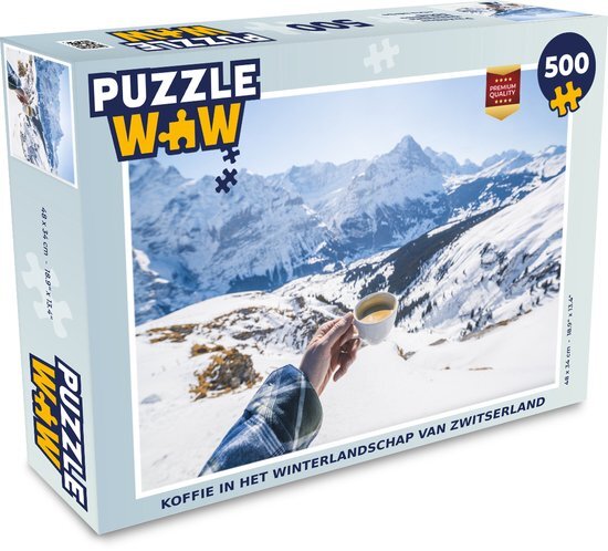 MuchoWow Puzzel Koffie in het winterlandschap van Zwitserland - Legpuzzel - Puzzel 500 stukjes