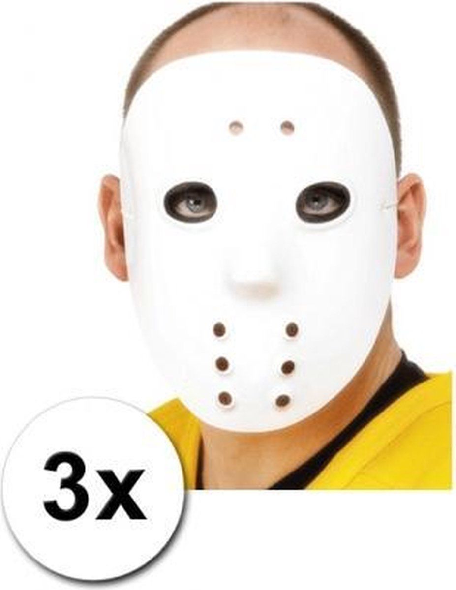 Smiffys 3 ijshockey maskers - wit