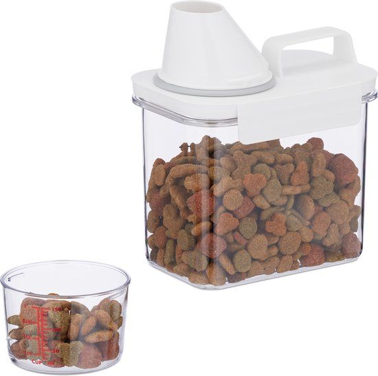 Relaxdays Voercontainer Hond - Maatbeker - Luchtdicht Deksel - 1,1 Liter