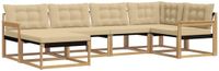 vidaXL Hoek loungeset 6-delig Wit en Beige Massief Acacia Hout